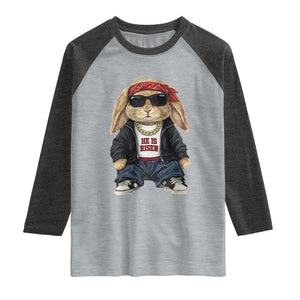 Hip Hop Easter Bunny He is Risen Jesus Religious Christian Raglan Shirt TS11 Heather Gray Heather Charcoal Print Your Wear