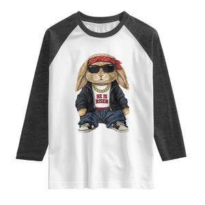 Hip Hop Easter Bunny He is Risen Jesus Religious Christian Raglan Shirt TS11 White Heather Charcoal Print Your Wear