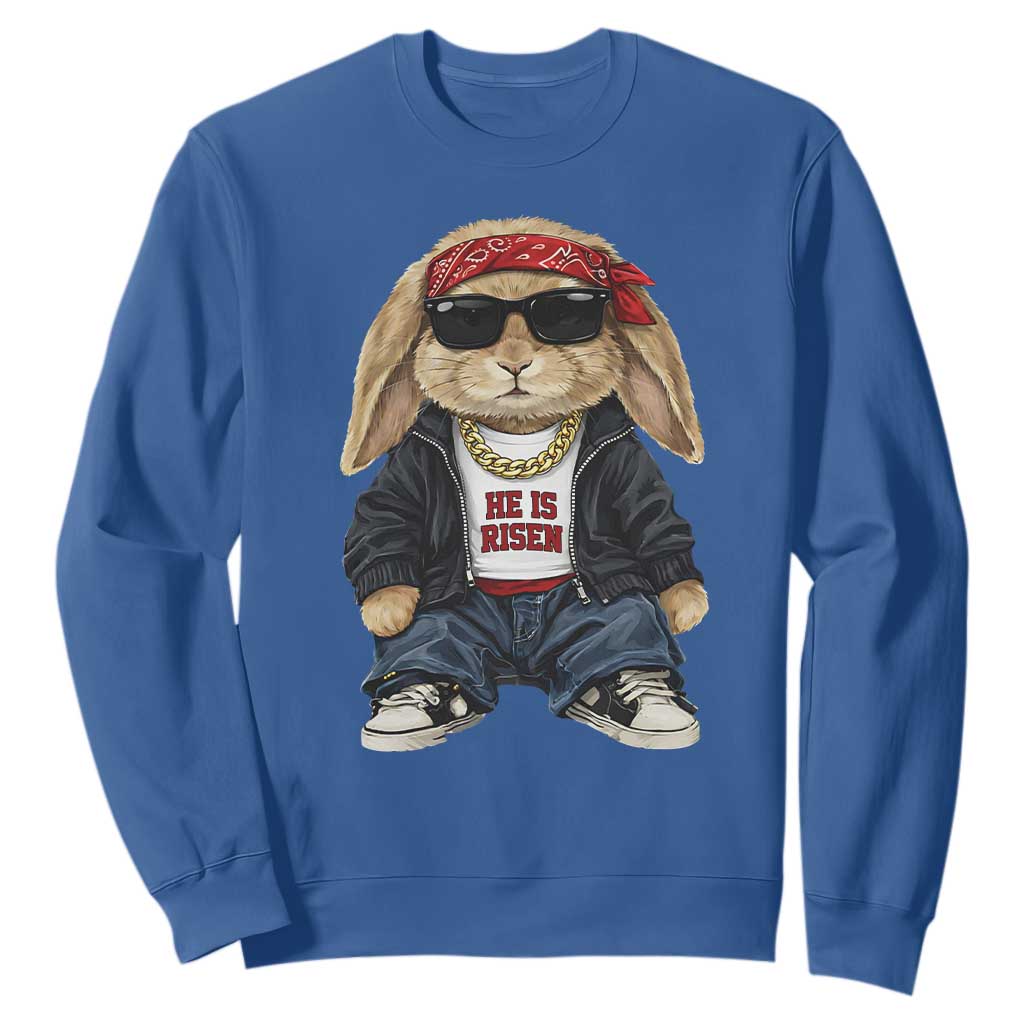 Hip Hop Easter Bunny He is Risen Jesus Religious Christian Sweatshirt TS11 Royal Blue Print Your Wear