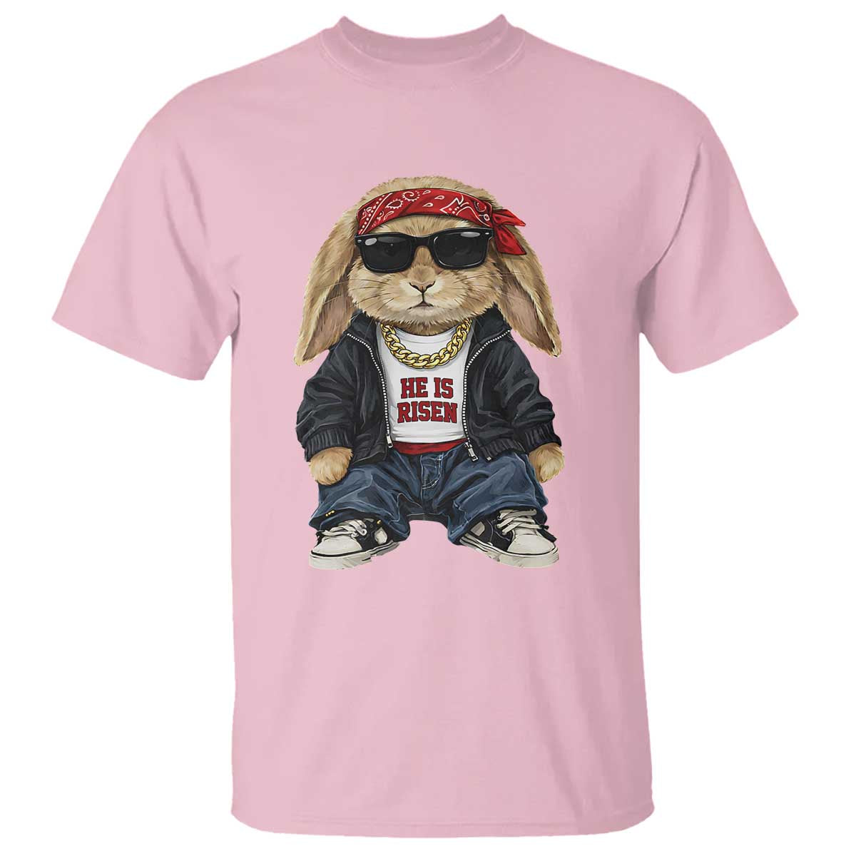Hip Hop Easter Bunny He is Risen Jesus Religious Christian T Shirt TS11 Light Pink Print Your Wear
