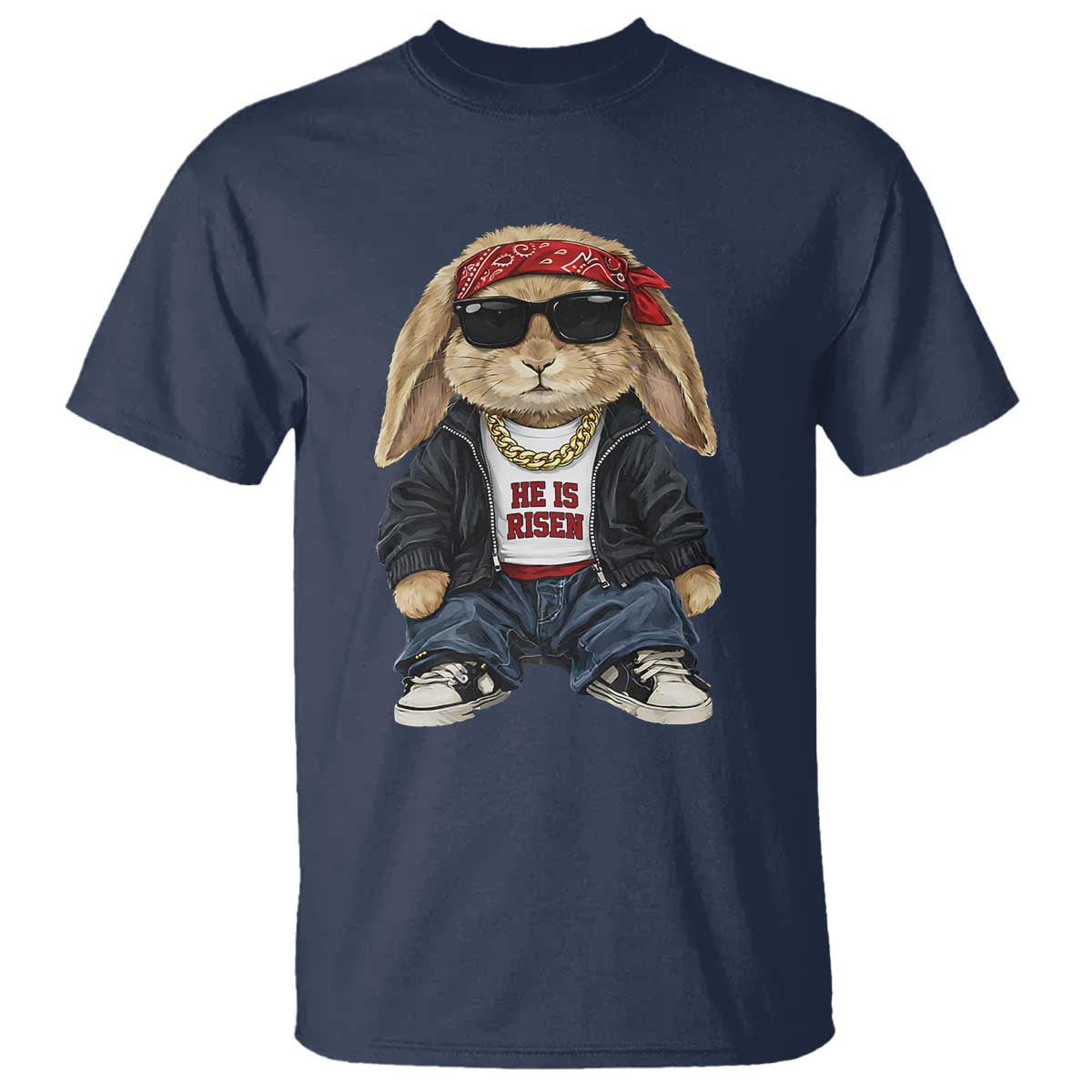 Hip Hop Easter Bunny He is Risen Jesus Religious Christian T Shirt TS11 Navy Print Your Wear