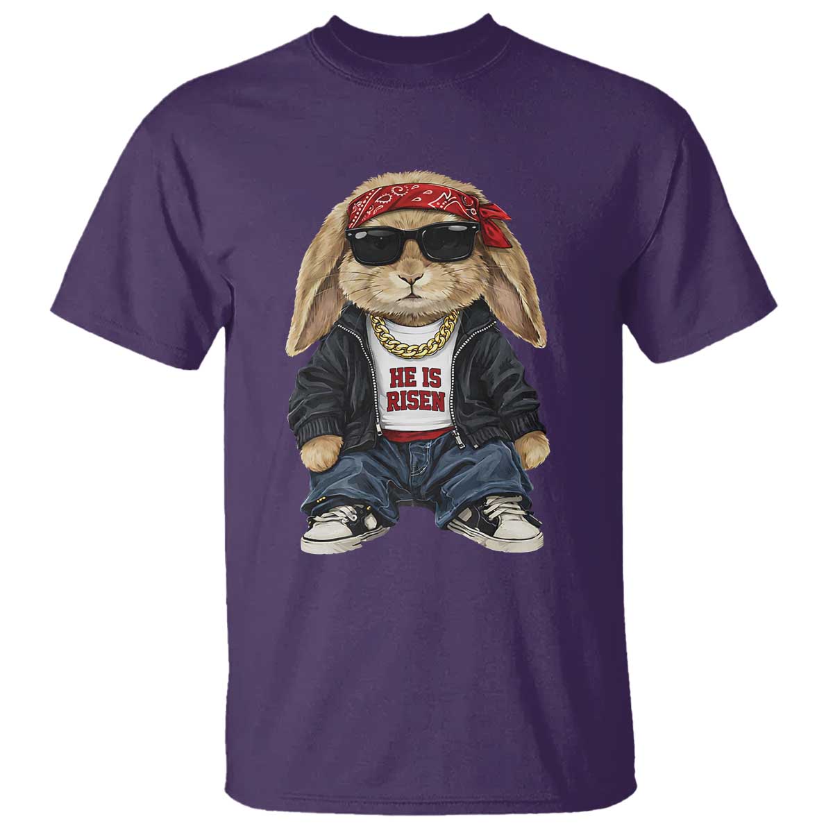 Hip Hop Easter Bunny He is Risen Jesus Religious Christian T Shirt TS11 Purple Print Your Wear
