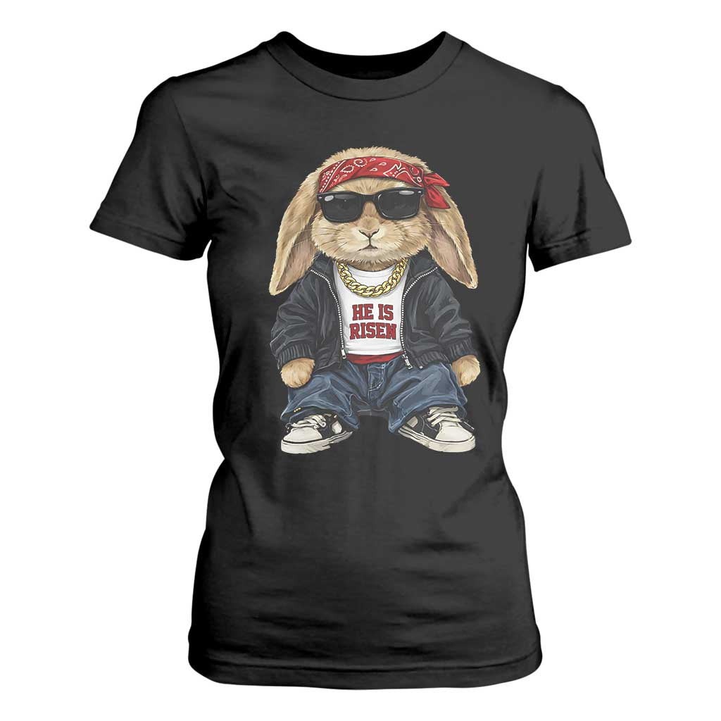 Hip Hop Easter Bunny He is Risen Jesus Religious Christian T Shirt For Women TS11 Black Print Your Wear