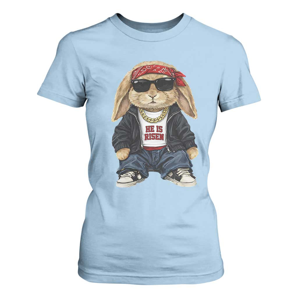Hip Hop Easter Bunny He is Risen Jesus Religious Christian T Shirt For Women TS11 Light Blue Print Your Wear