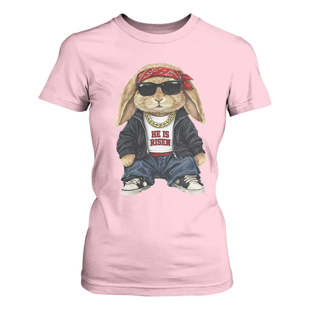 Hip Hop Easter Bunny He is Risen Jesus Religious Christian T Shirt For Women TS11 Light Pink Print Your Wear