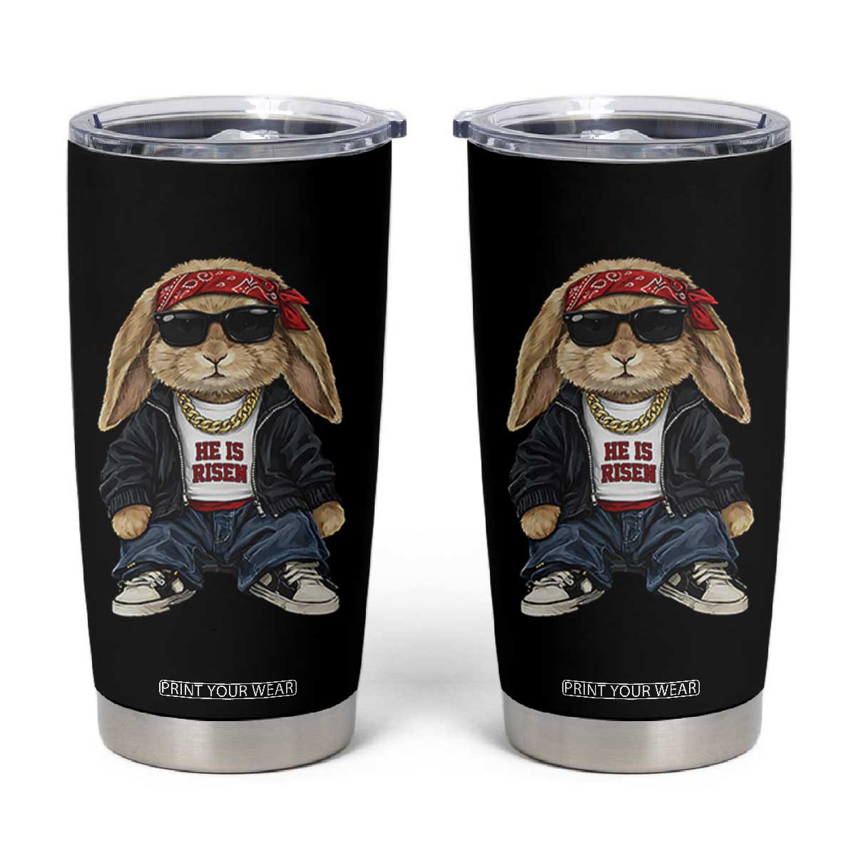 Hip Hop Easter Bunny He is Risen Jesus Religious Christian Tumbler Cup TS11 Black Print Your Wear