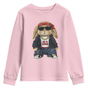 Hip Hop Easter Bunny He is Risen Jesus Religious Christian Youth Sweatshirt TS11 Light Pink Print Your Wear