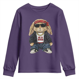 Hip Hop Easter Bunny He is Risen Jesus Religious Christian Youth Sweatshirt TS11 Purple Print Your Wear