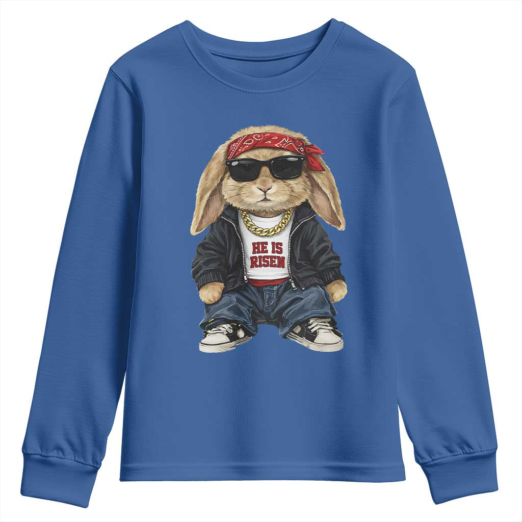 Hip Hop Easter Bunny He is Risen Jesus Religious Christian Youth Sweatshirt TS11 Royal Blue Print Your Wear