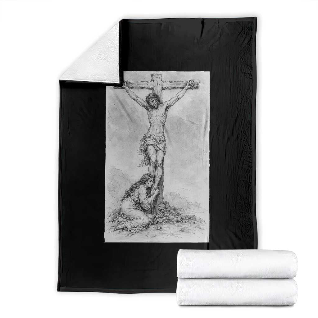 Jesus and St Mary Magdalene At The Cross Throw Blanket Vintage Catholic Lent TS11 Black Print Your Wear