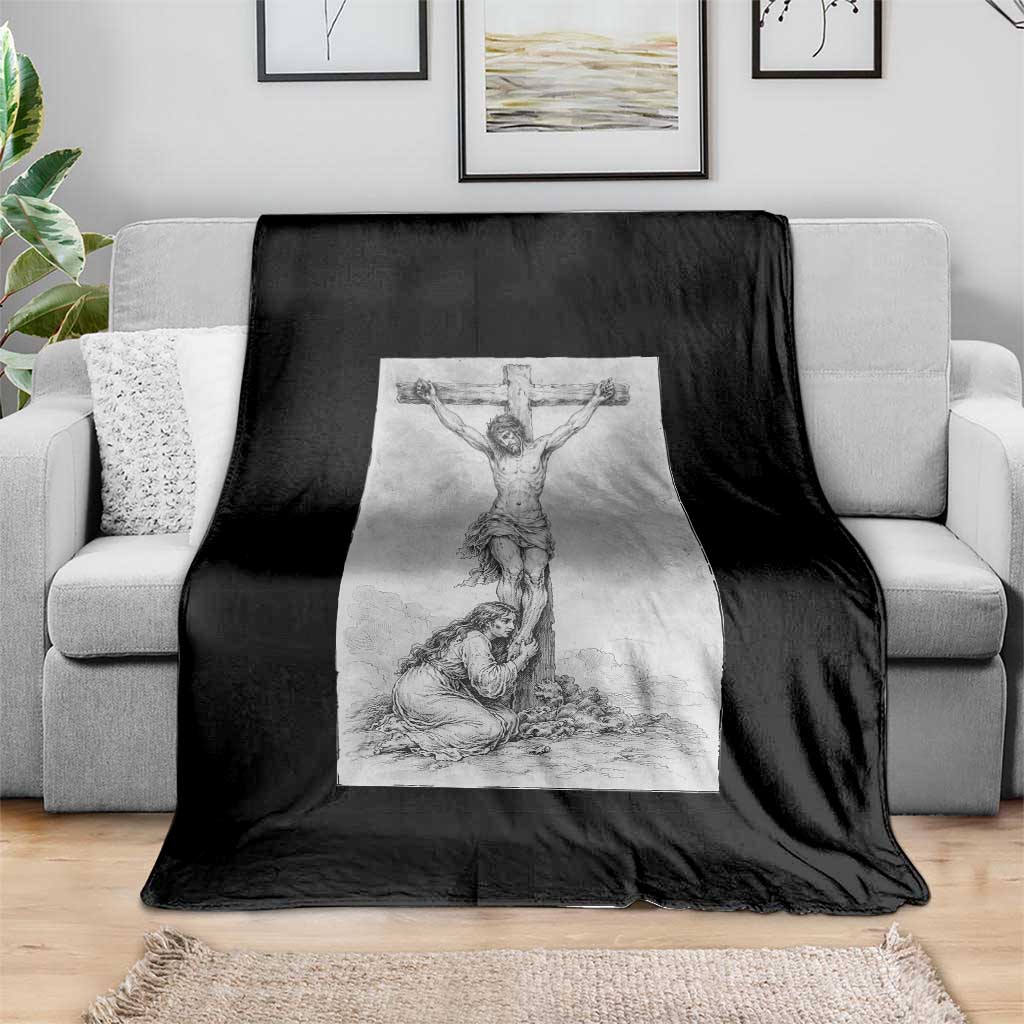 Jesus and St Mary Magdalene At The Cross Throw Blanket Vintage Catholic Lent TS11 Print Your Wear