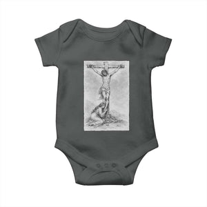 Jesus and St Mary Magdalene At The Cross Baby Onesie Vintage Catholic Lent TS11 Dark Heather Print Your Wear