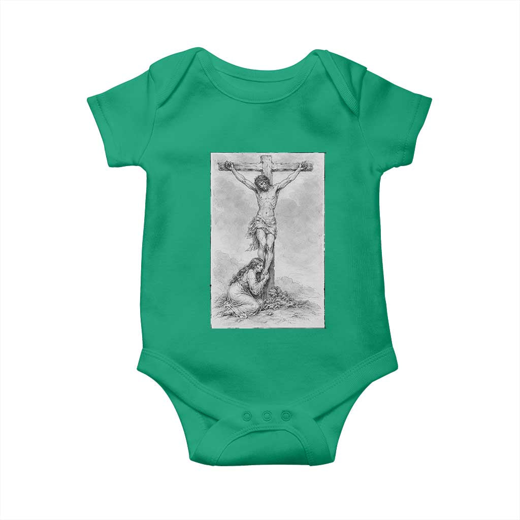 Jesus and St Mary Magdalene At The Cross Baby Onesie Vintage Catholic Lent TS11 Irish Green Print Your Wear