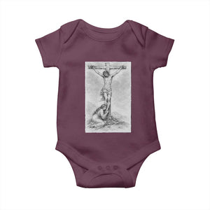Jesus and St Mary Magdalene At The Cross Baby Onesie Vintage Catholic Lent TS11 Maroon Print Your Wear