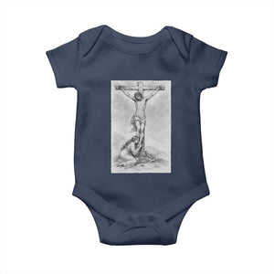 Jesus and St Mary Magdalene At The Cross Baby Onesie Vintage Catholic Lent TS11 Navy Print Your Wear