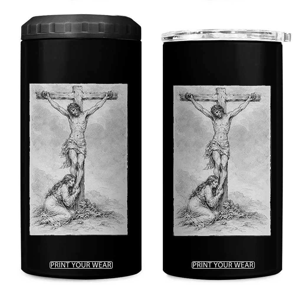 Jesus and St Mary Magdalene At The Cross 4 in 1 Can Cooler Tumbler Vintage Catholic Lent TS11 One Size: 16 oz Black Print Your Wear
