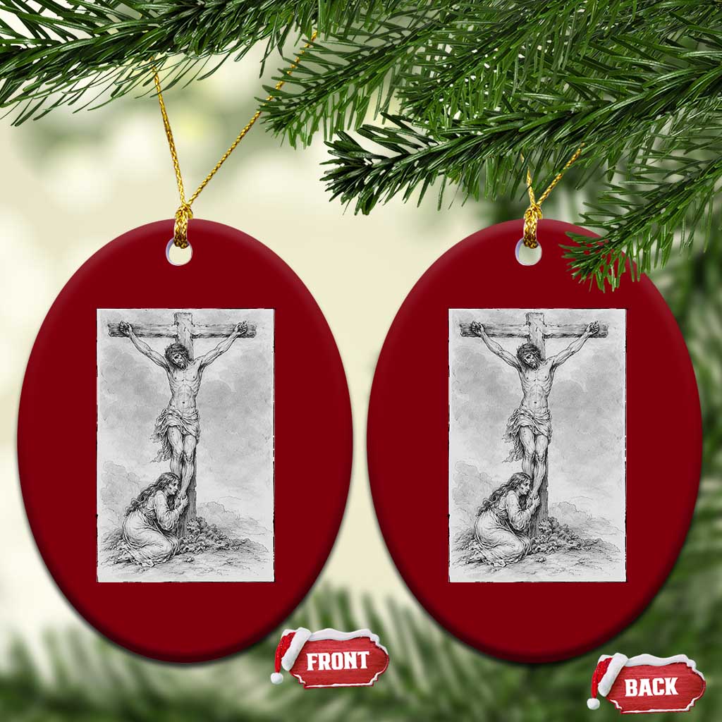 Jesus and St Mary Magdalene At The Cross Ceramic Ornament Vintage Catholic Lent TS11 Print Your Wear
