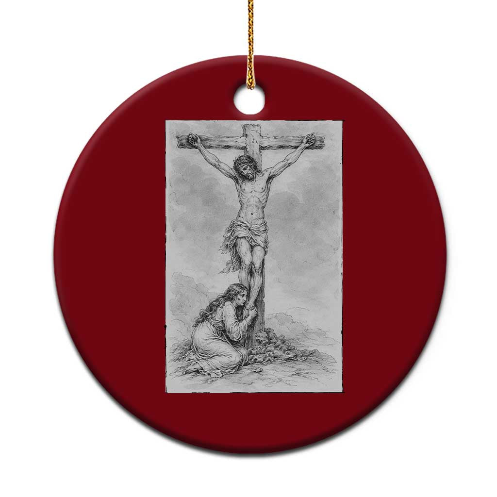 Jesus and St Mary Magdalene At The Cross Ceramic Ornament Vintage Catholic Lent TS11 1pc Red Print Your Wear