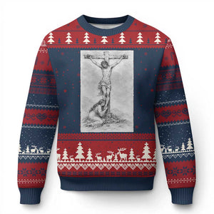 Jesus and St Mary Magdalene At The Cross Ugly Christmas Sweater Vintage Catholic Lent TS11 Navy Red Print Your Wear