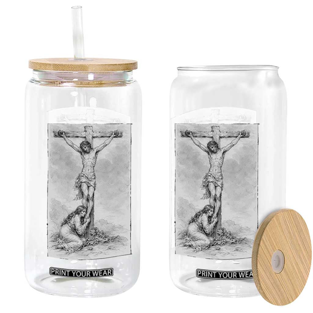 Jesus and St Mary Magdalene At The Cross Glass Can Vintage Catholic Lent TS11 Print Your Wear