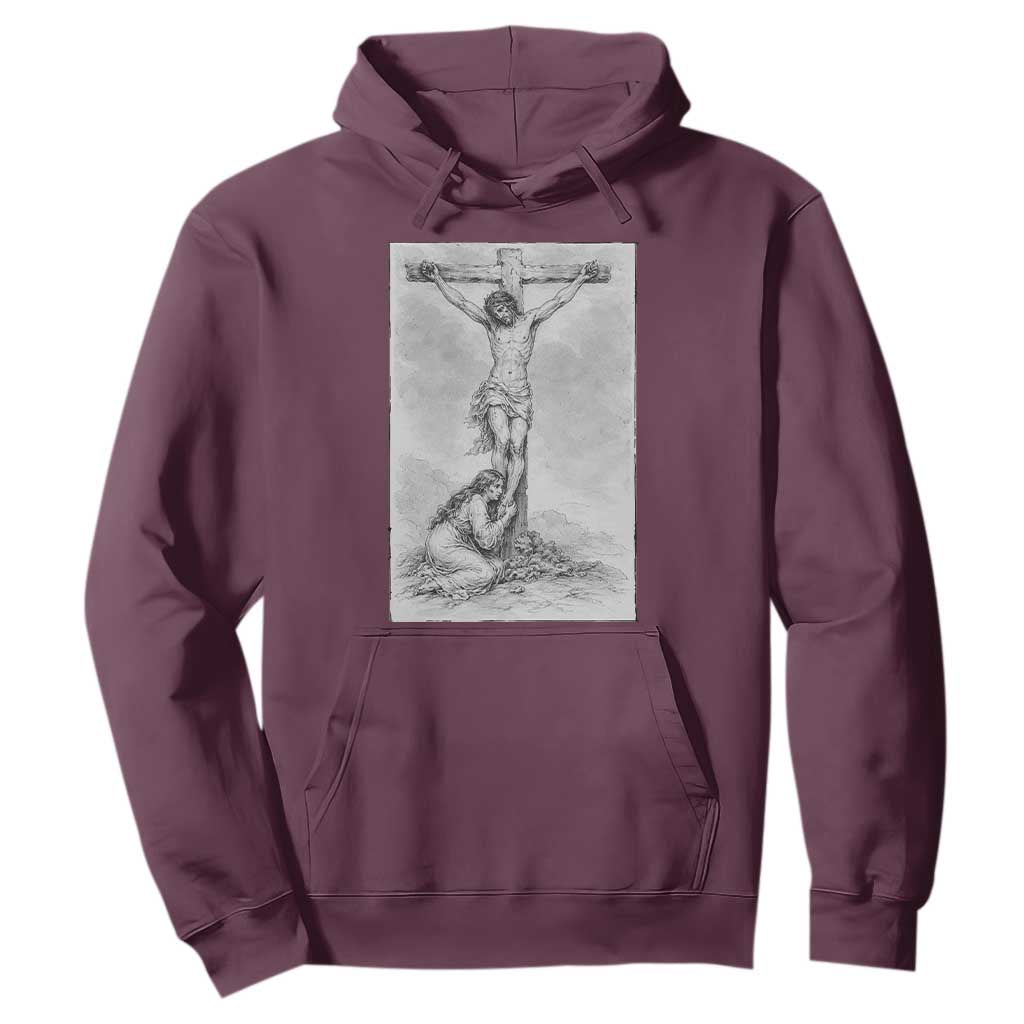 Jesus and St Mary Magdalene At The Cross Hoodie Vintage Catholic Lent TS11 Maroon Print Your Wear