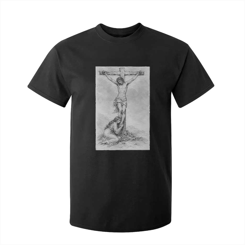 Jesus and St Mary Magdalene At The Cross T Shirt For Kid Vintage Catholic Lent TS11 Black Print Your Wear