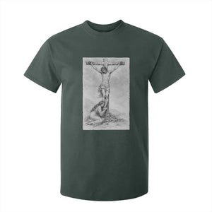 Jesus and St Mary Magdalene At The Cross T Shirt For Kid Vintage Catholic Lent TS11 Dark Forest Green Print Your Wear