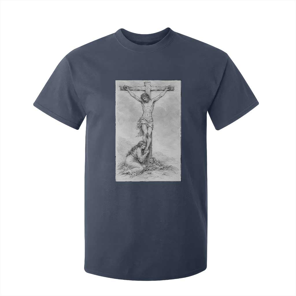 Jesus and St Mary Magdalene At The Cross T Shirt For Kid Vintage Catholic Lent TS11 Navy Print Your Wear