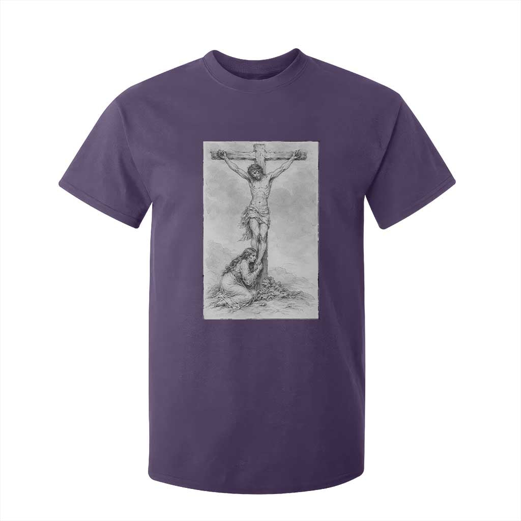 Jesus and St Mary Magdalene At The Cross T Shirt For Kid Vintage Catholic Lent TS11 Purple Print Your Wear