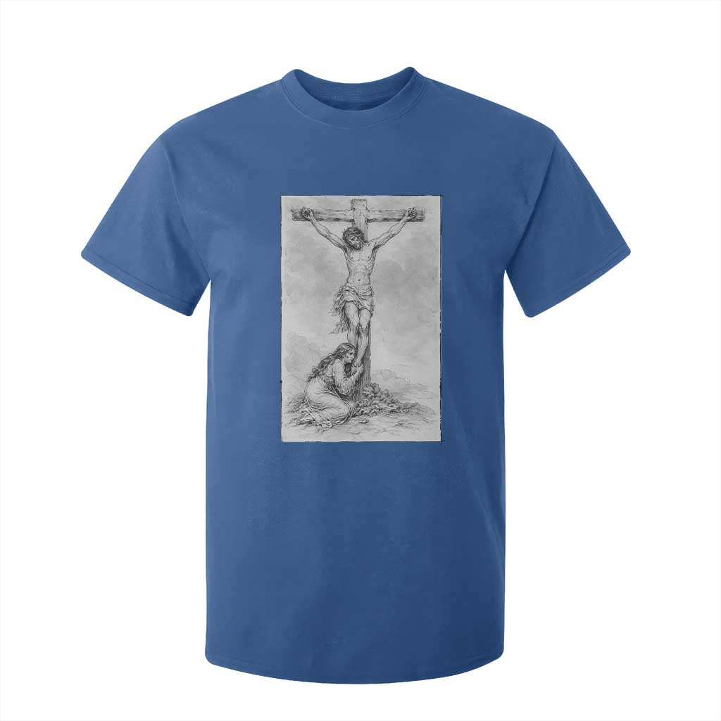 Jesus and St Mary Magdalene At The Cross T Shirt For Kid Vintage Catholic Lent TS11 Royal Blue Print Your Wear