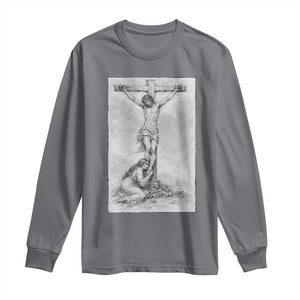 Jesus and St Mary Magdalene At The Cross Long Sleeve Shirt Vintage Catholic Lent TS11 Charcoal Print Your Wear