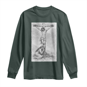 Jesus and St Mary Magdalene At The Cross Long Sleeve Shirt Vintage Catholic Lent TS11 Dark Forest Green Print Your Wear