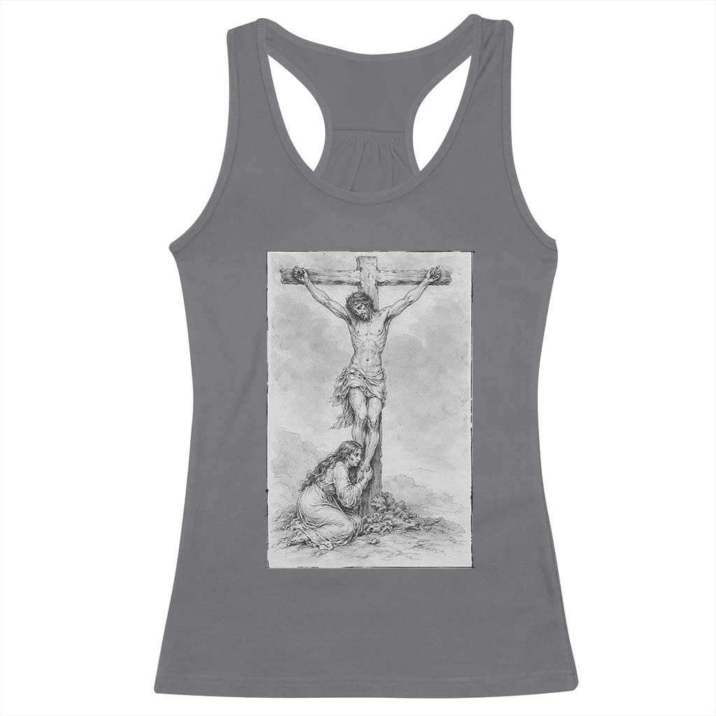 Jesus and St Mary Magdalene At The Cross Racerback Tank Top Vintage Catholic Lent TS11 Charcoal Print Your Wear