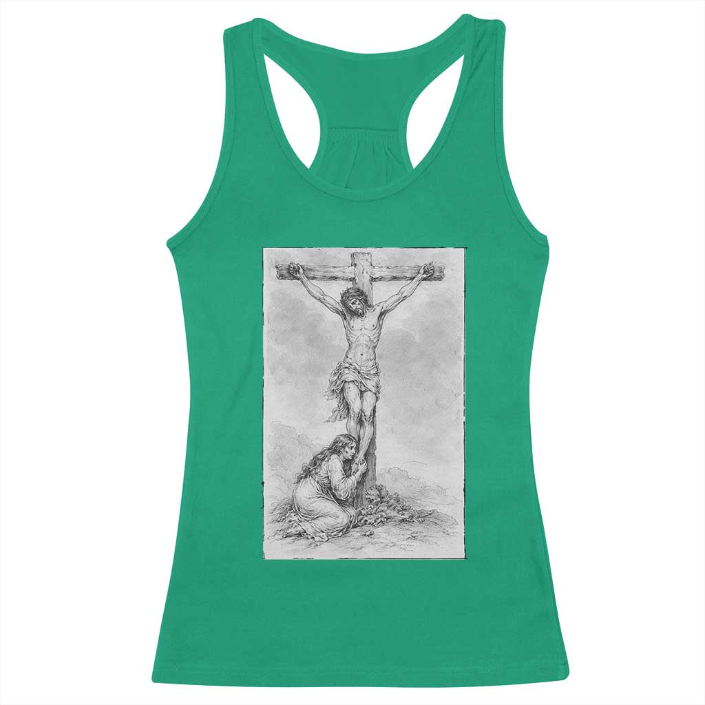 Jesus and St Mary Magdalene At The Cross Racerback Tank Top Vintage Catholic Lent TS11 Irish Green Print Your Wear