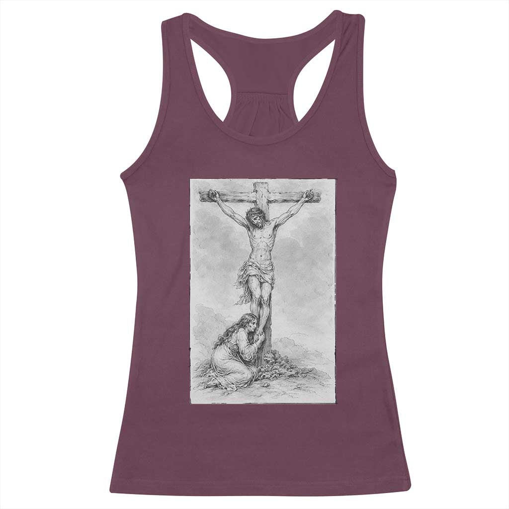 Jesus and St Mary Magdalene At The Cross Racerback Tank Top Vintage Catholic Lent TS11 Maroon Print Your Wear