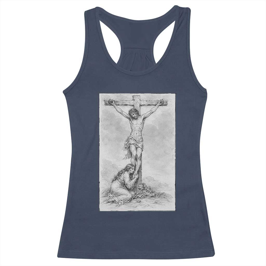Jesus and St Mary Magdalene At The Cross Racerback Tank Top Vintage Catholic Lent TS11 Navy Print Your Wear