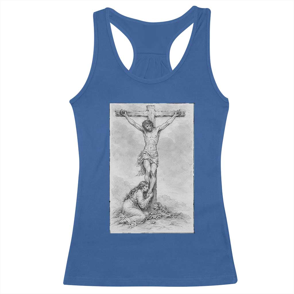 Jesus and St Mary Magdalene At The Cross Racerback Tank Top Vintage Catholic Lent TS11 Royal Blue Print Your Wear