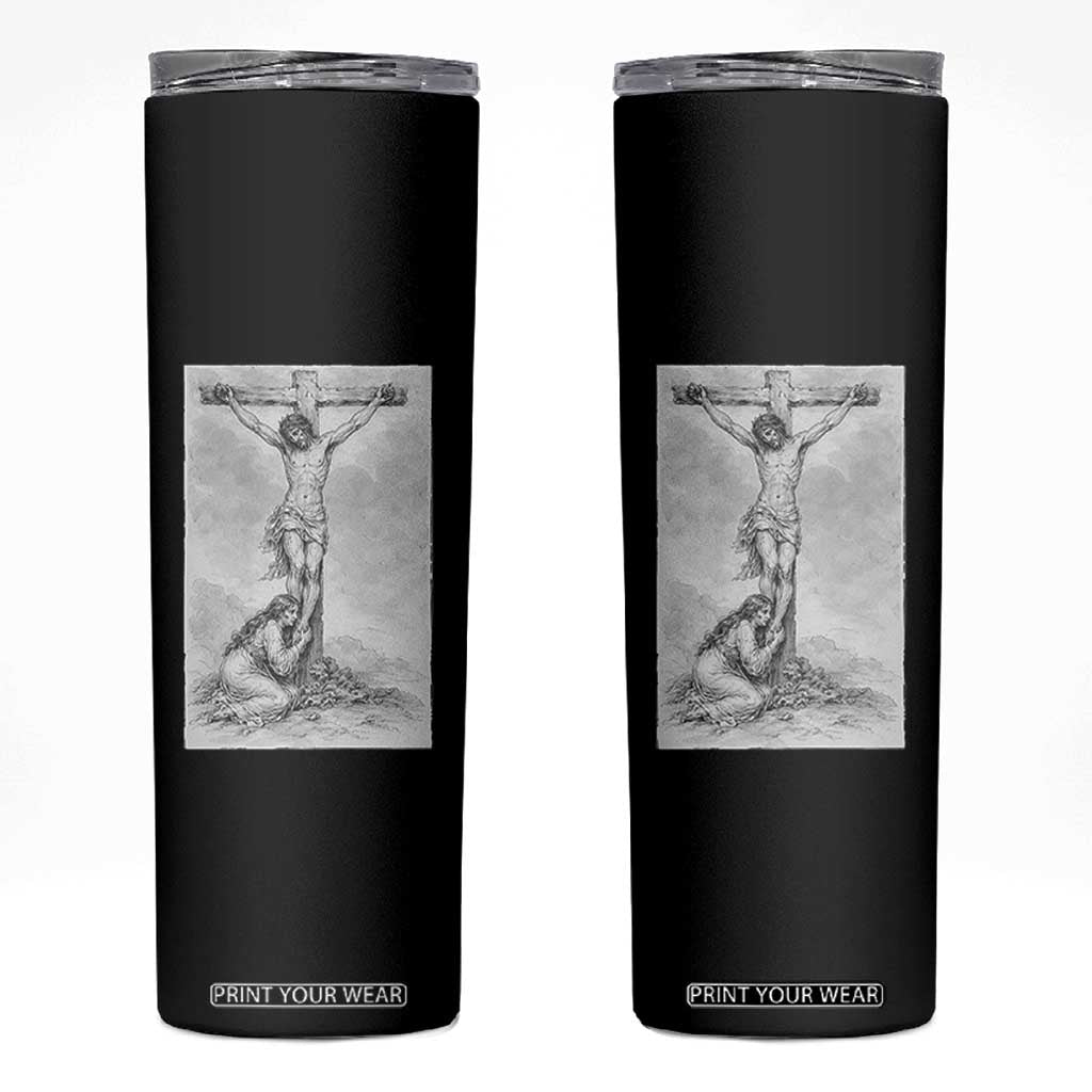 Jesus and St Mary Magdalene At The Cross Skinny Tumbler Vintage Catholic Lent TS11 Black Print Your Wear