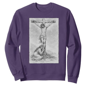 Jesus and St Mary Magdalene At The Cross Sweatshirt Vintage Catholic Lent TS11 Purple Print Your Wear