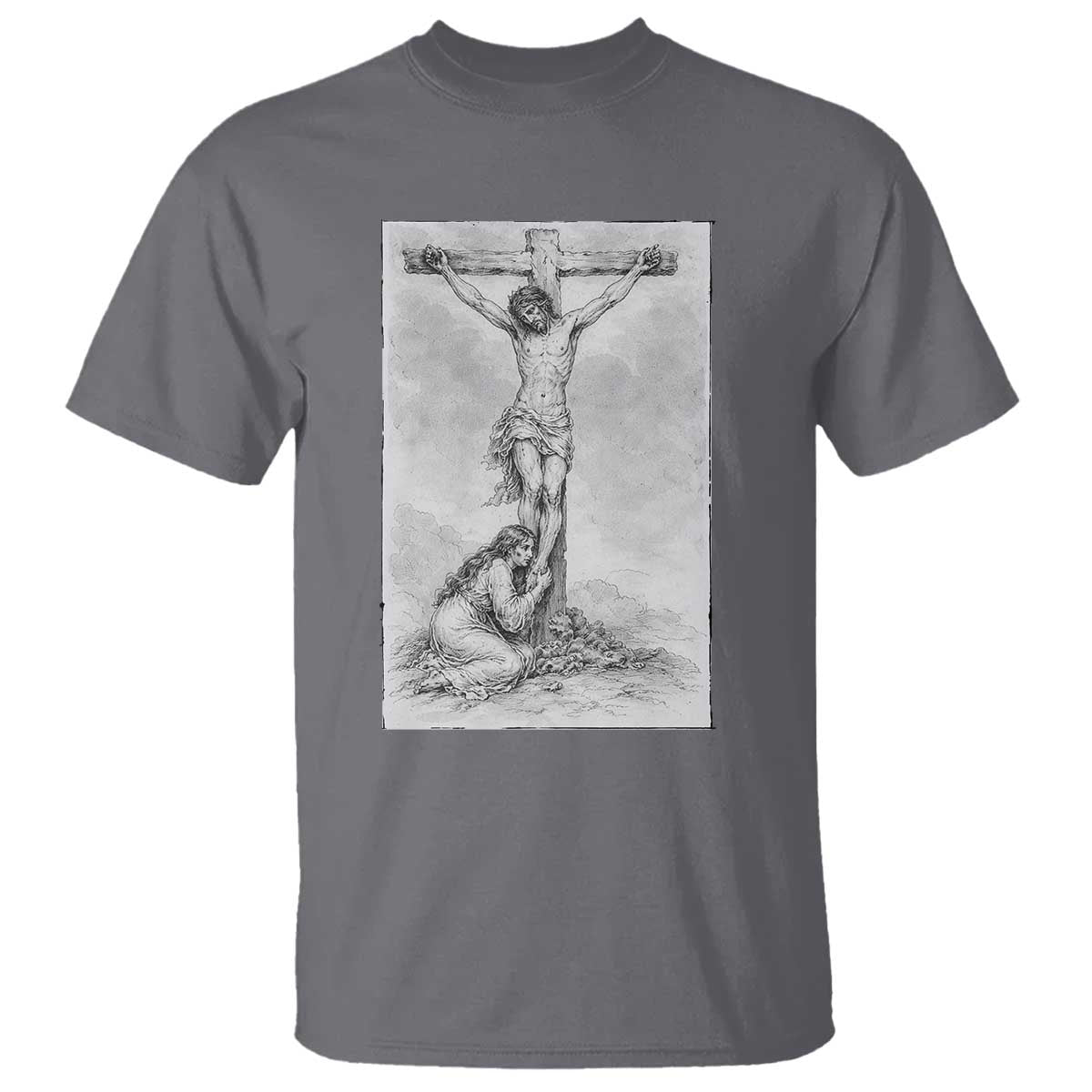 Jesus and St Mary Magdalene At The Cross T Shirt Vintage Catholic Lent TS11 Charcoal Print Your Wear