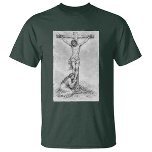 Jesus and St Mary Magdalene At The Cross T Shirt Vintage Catholic Lent TS11 Dark Forest Green Print Your Wear