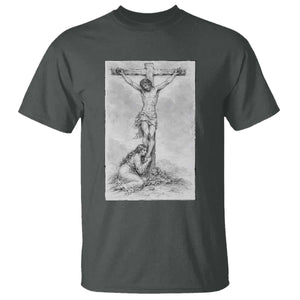 Jesus and St Mary Magdalene At The Cross T Shirt Vintage Catholic Lent TS11 Dark Heather Print Your Wear