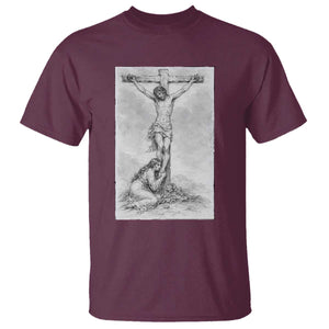 Jesus and St Mary Magdalene At The Cross T Shirt Vintage Catholic Lent TS11 Maroon Print Your Wear