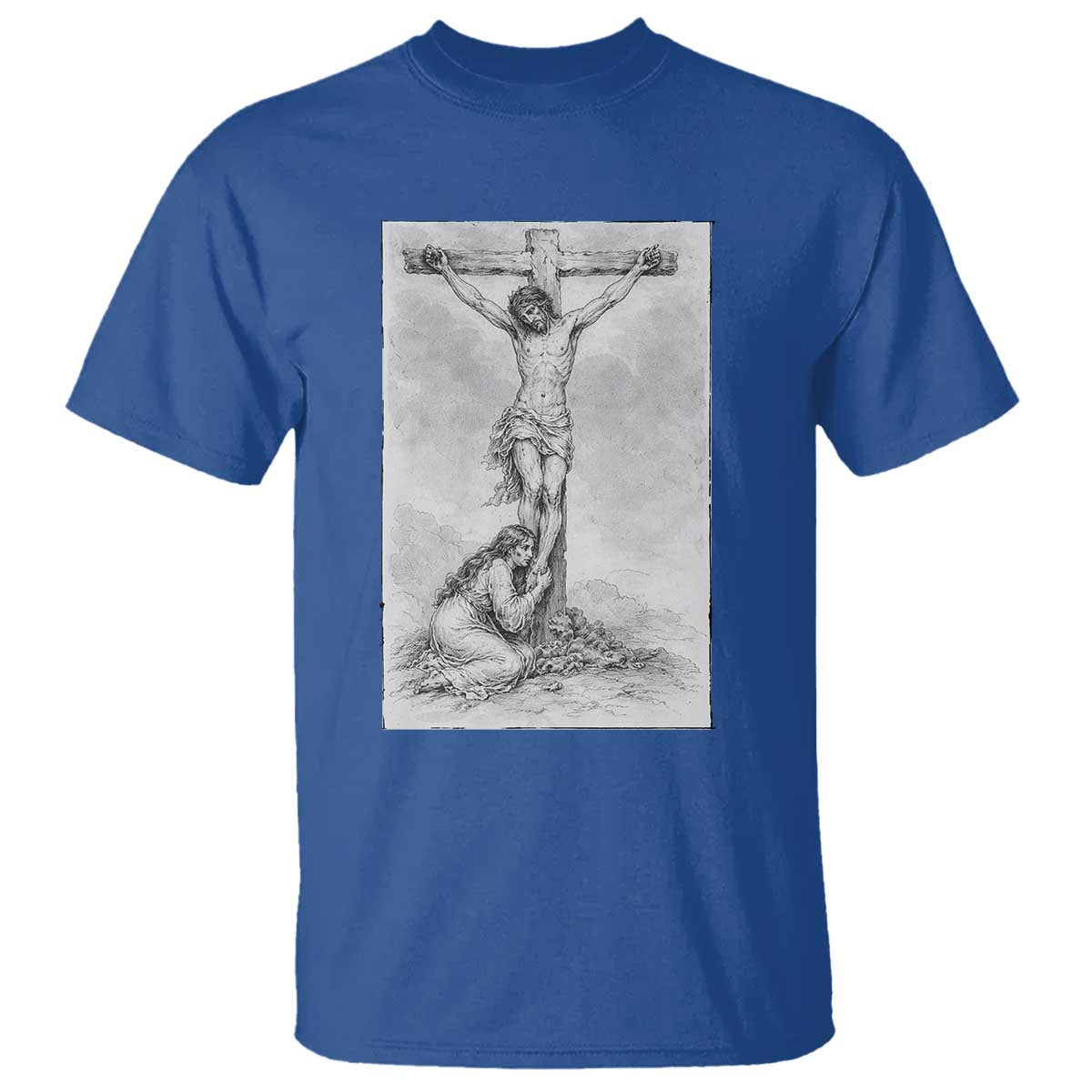 Jesus and St Mary Magdalene At The Cross T Shirt Vintage Catholic Lent TS11 Royal Blue Print Your Wear