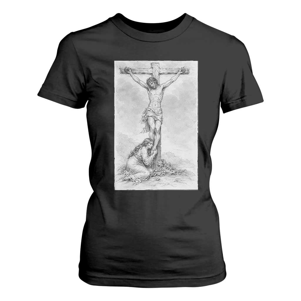 Jesus and St Mary Magdalene At The Cross T Shirt For Women Vintage Catholic Lent TS11 Black Print Your Wear