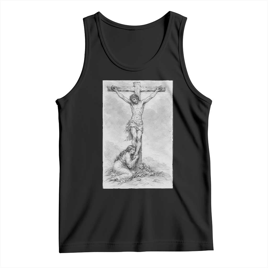 Jesus and St Mary Magdalene At The Cross Tank Top Vintage Catholic Lent TS11 Black Print Your Wear