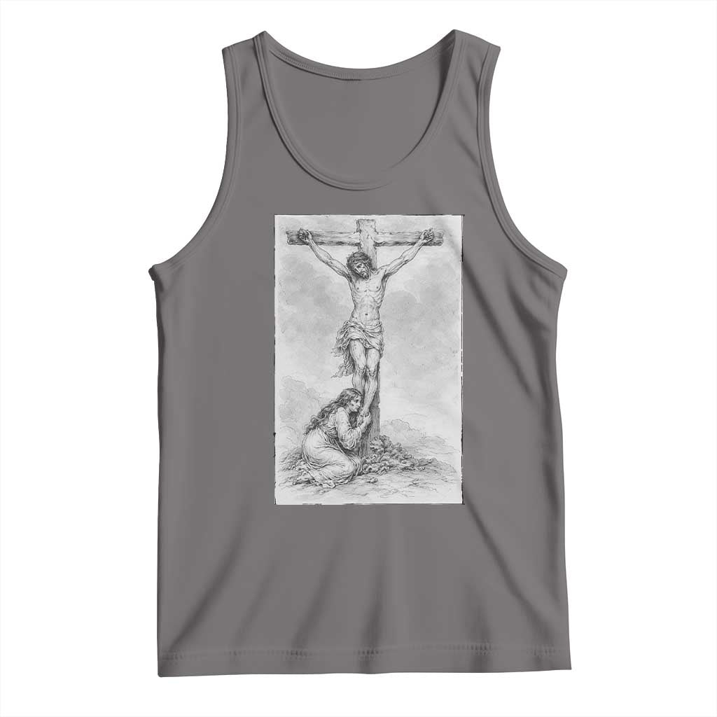 Jesus and St Mary Magdalene At The Cross Tank Top Vintage Catholic Lent TS11 Deep Heather Print Your Wear