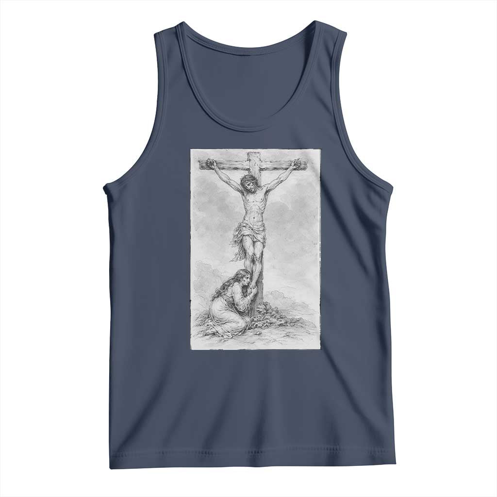 Jesus and St Mary Magdalene At The Cross Tank Top Vintage Catholic Lent TS11 Navy Print Your Wear