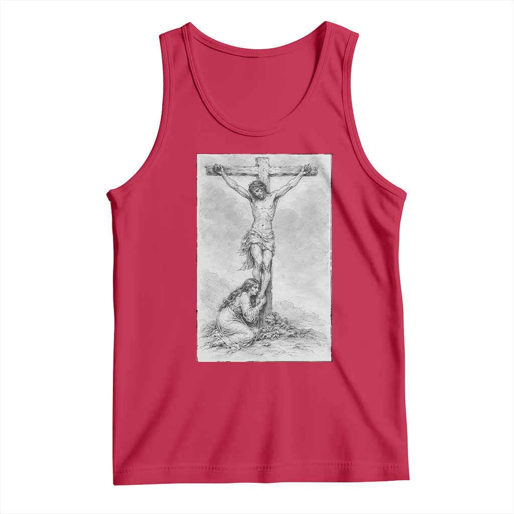 Jesus and St Mary Magdalene At The Cross Tank Top Vintage Catholic Lent TS11 Red Print Your Wear