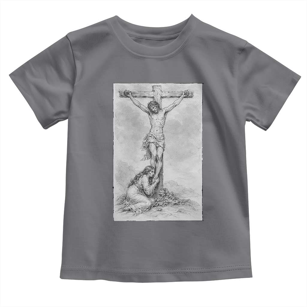 Jesus and St Mary Magdalene At The Cross Toddler T Shirt Vintage Catholic Lent TS11 Charcoal Print Your Wear